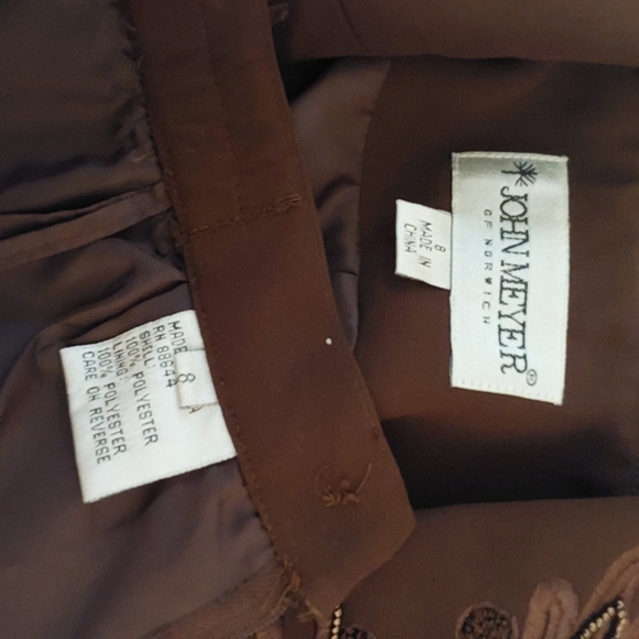 John Meyer of Norwich Brown Beaded  Blazer /Jacket Skirt Suit Size 8 - Picture 10 of 16